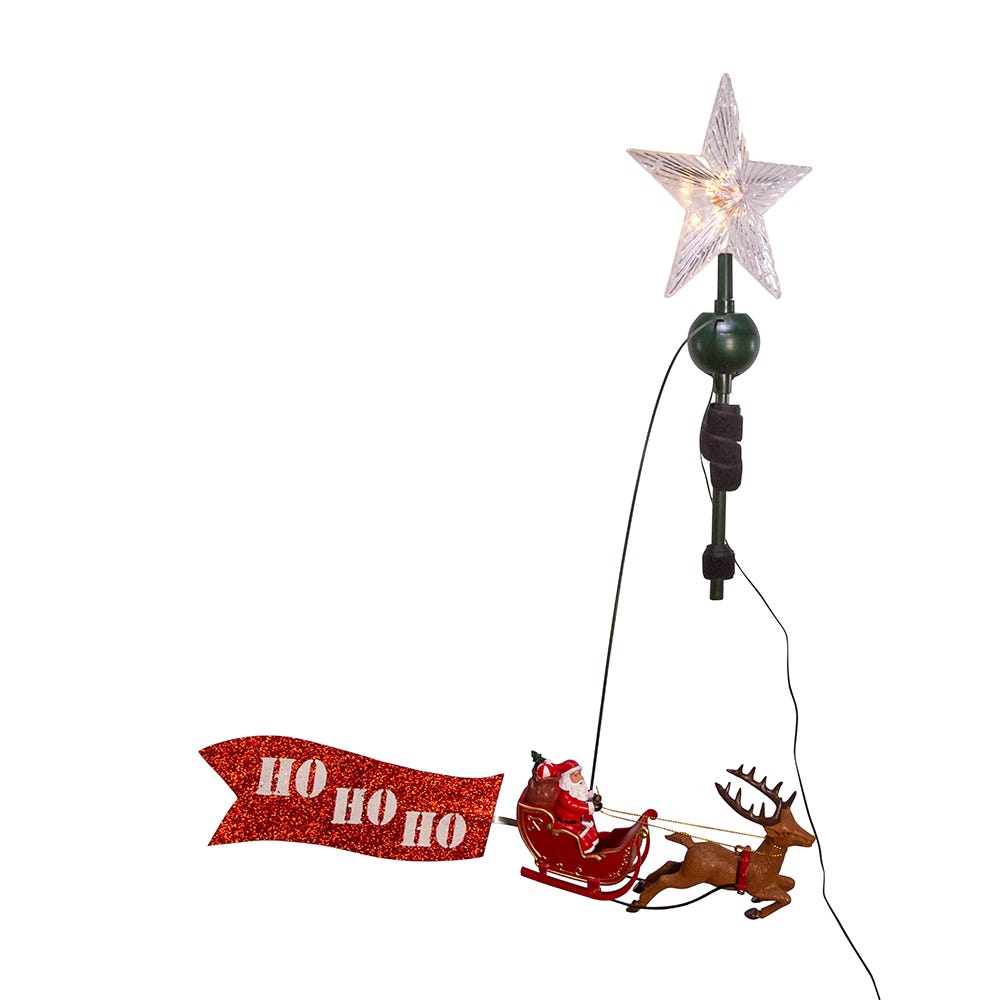 Kurt S. Adler 19.7“ 5L Warm White LED Star With Rotating Santa and Sleigh Treetop