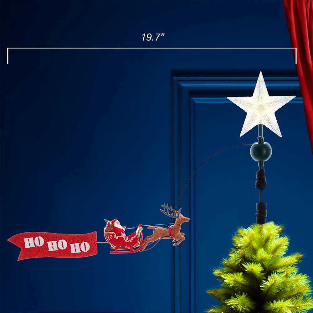 Kurt S. Adler 19.7“ 5L Warm White LED Star With Rotating Santa and Sleigh Treetop