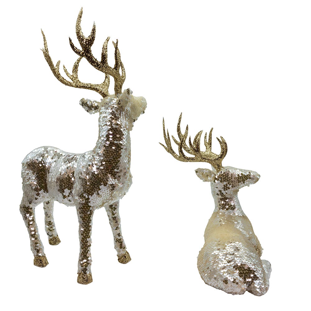 Kurt S. Adler Shiny Gold Standing & Lying Deer Table Pieces, 2 Assorted
