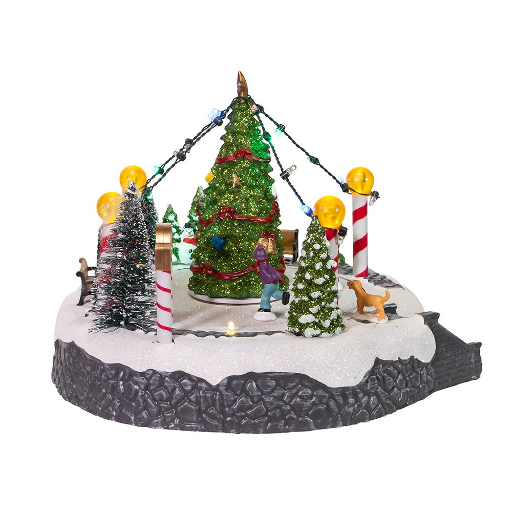 Kurt S. Adler Battery-Operated Musical LED Lighted Ice Rink With Trees Tabletop