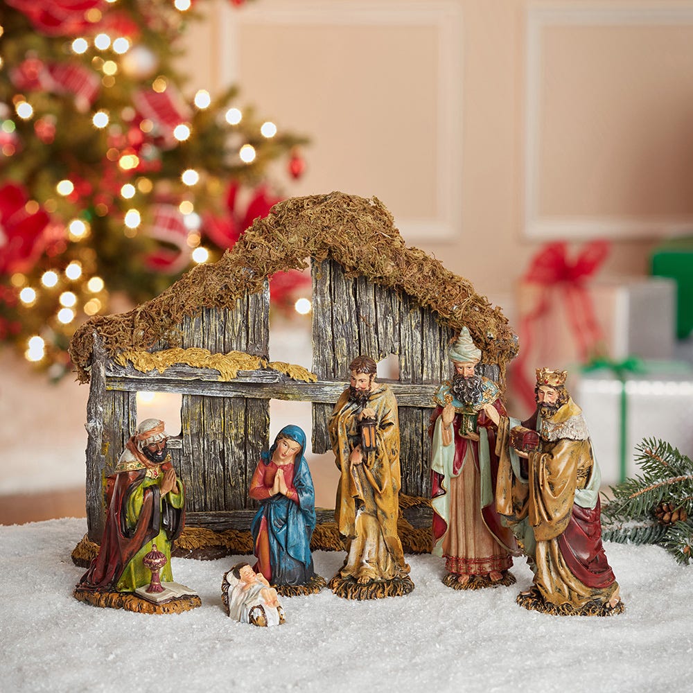 Kurt S. Adler Nativity Set With Stable, 7-Piece Set