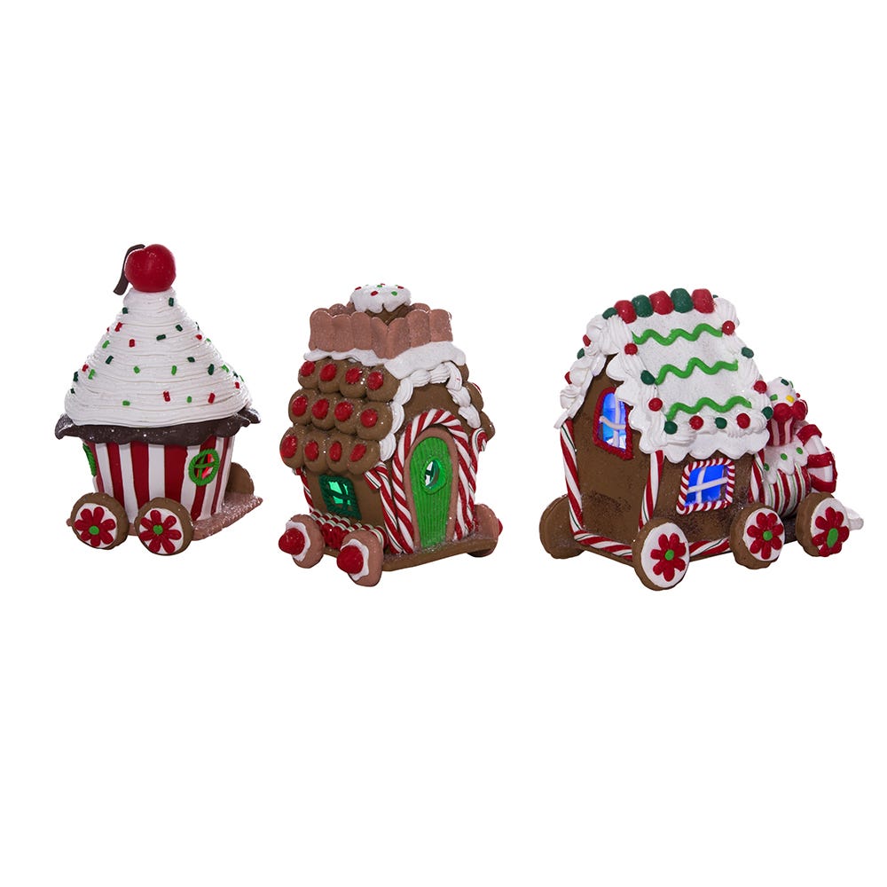 Kurt S. Adler 4.3“ Battery-Operated LED Claydough Gingerbread Train, 3 Piece Set