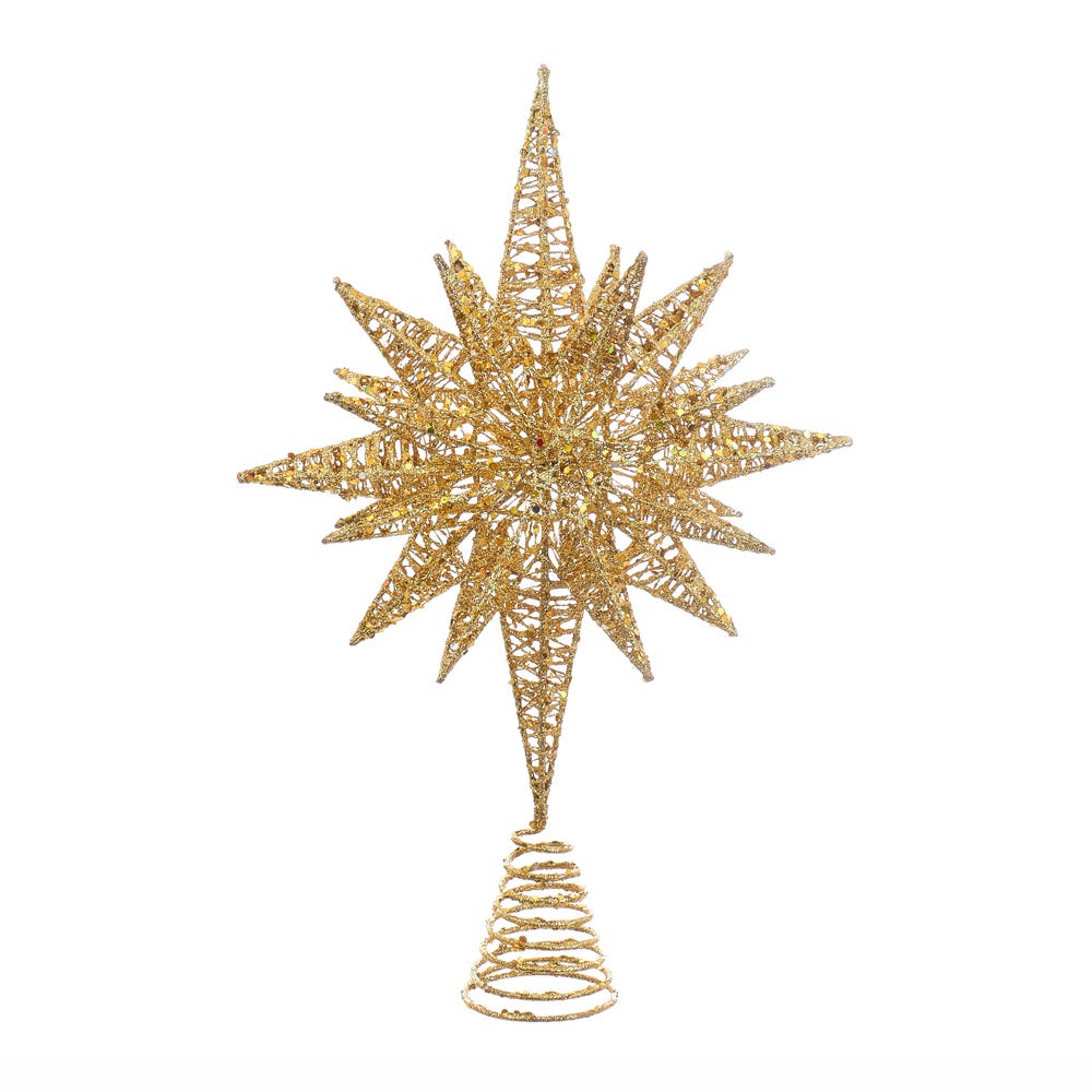Kurt S. Adler 16.5“ Un-Lit Gold Glitter Wire 3D Star Treetop