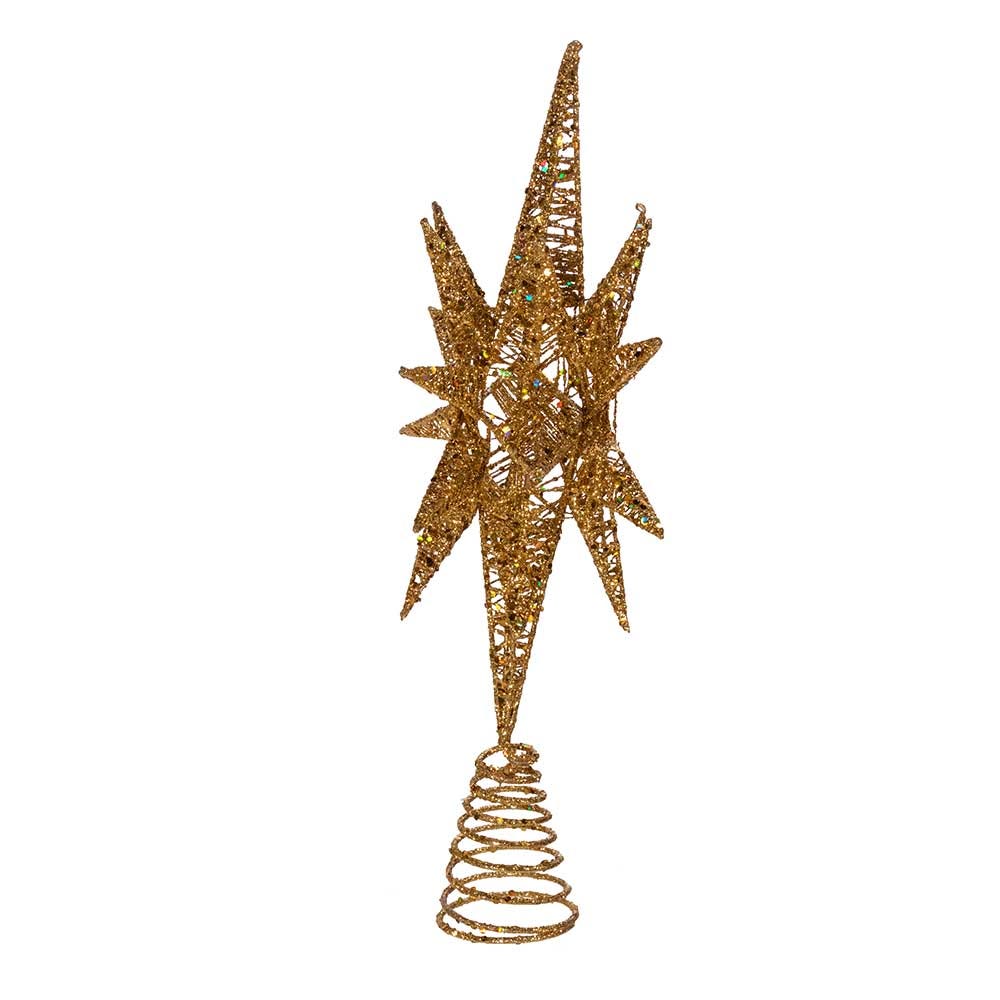 Kurt S. Adler 16.5“ Un-Lit Gold Glitter Wire 3D Star Treetop