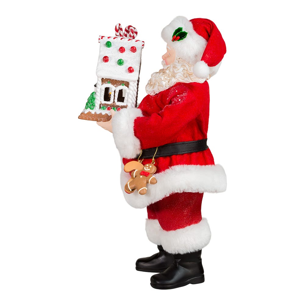 Kurt S. Adler 12“ Fabriché™ Battery-Operated Santa With Light-Up Gingerbread House