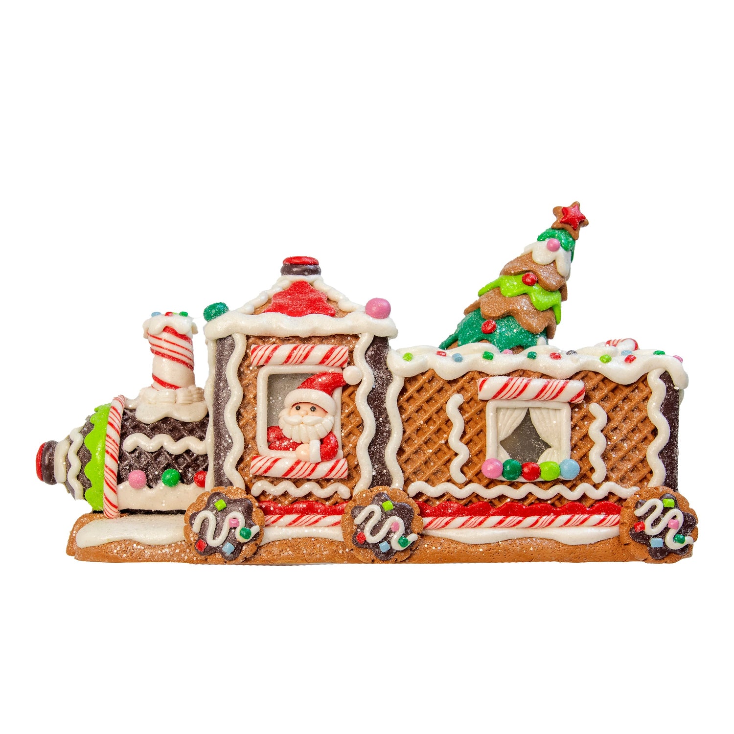 Kurt S. Adler 7“ Battery Operated LED Gingerbread Train With Tree Table Piece