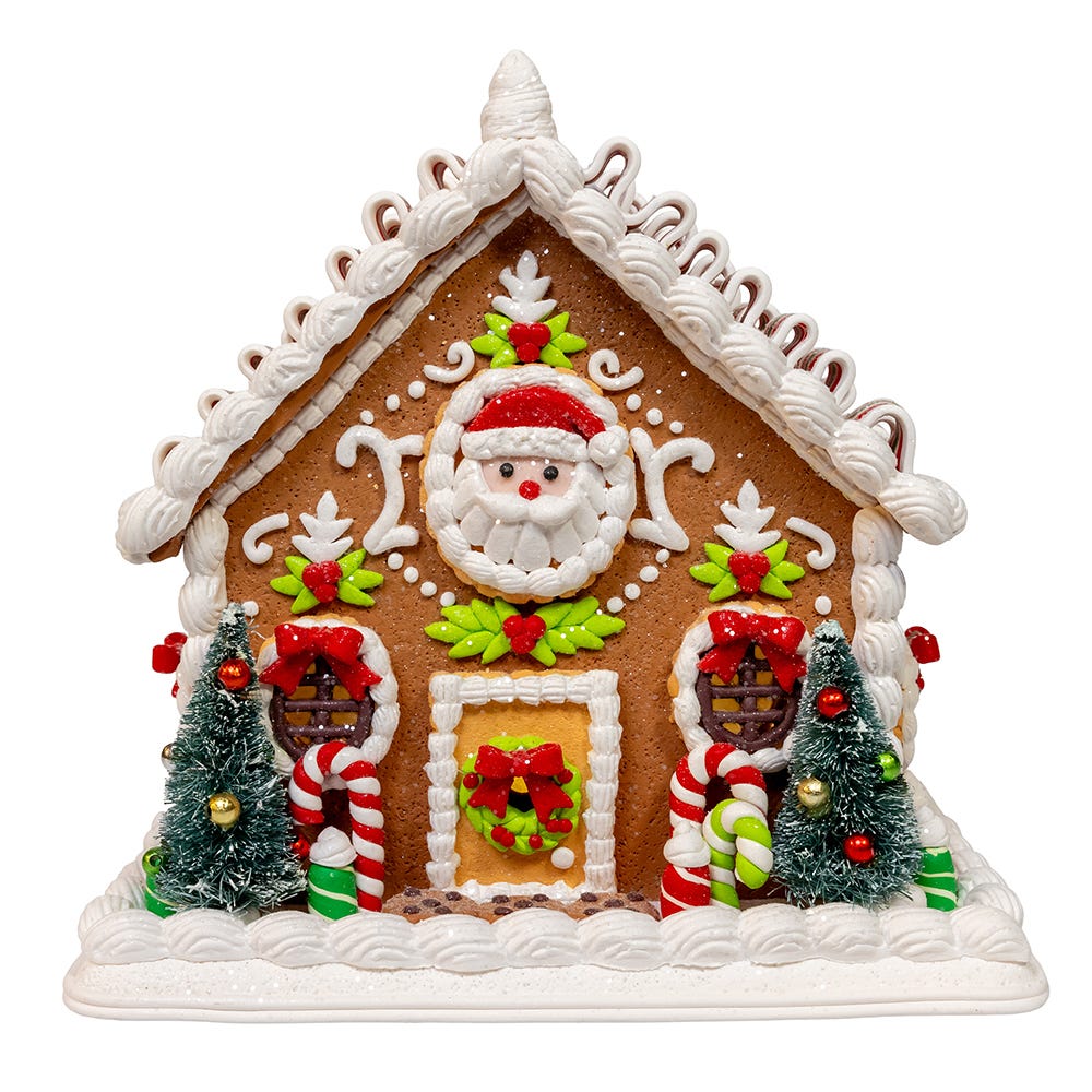 Kurt S. Adler 9“ Battery Operated Gingerbread House With Santa & Ribbon Candy Roof