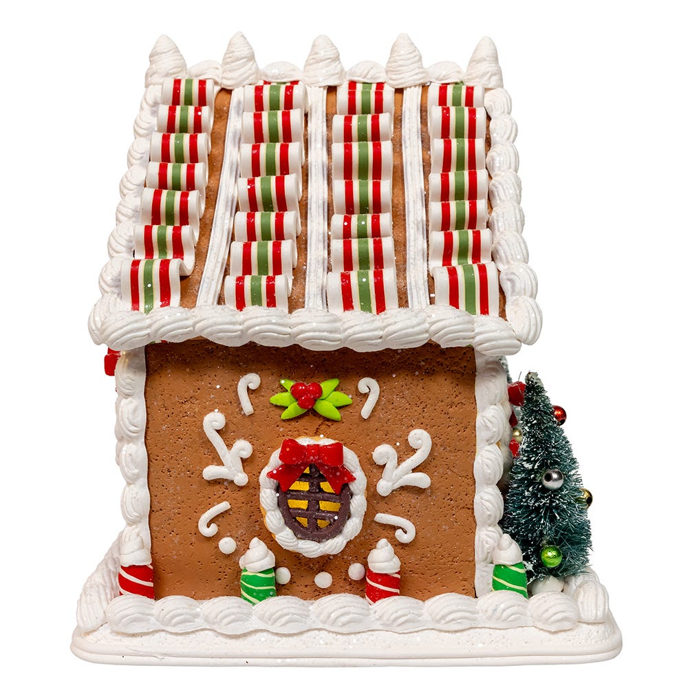 Kurt S. Adler 9“ Battery Operated Gingerbread House With Santa & Ribbon Candy Roof