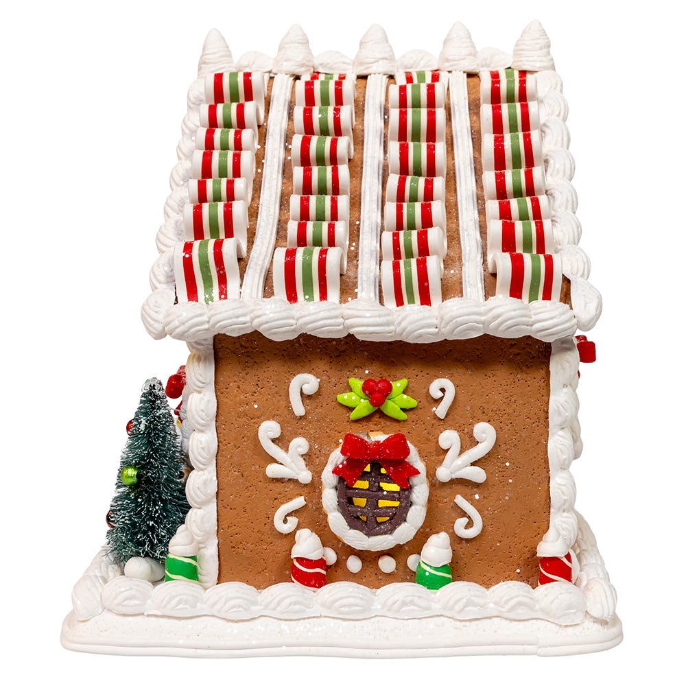 Kurt S. Adler 9“ Battery Operated Gingerbread House With Santa & Ribbon Candy Roof