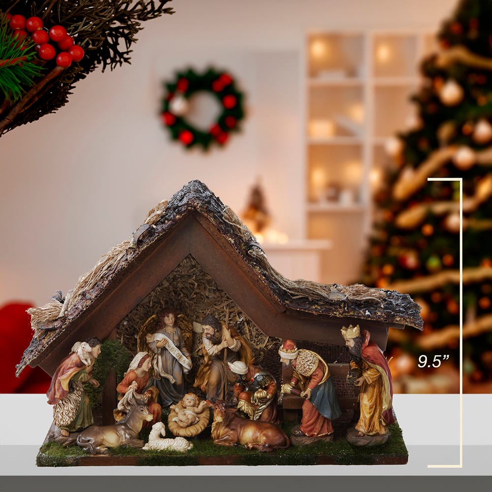 Kurt S. Adler Musical LED Lighted Nativity Set With Stable, 11-Piece Set