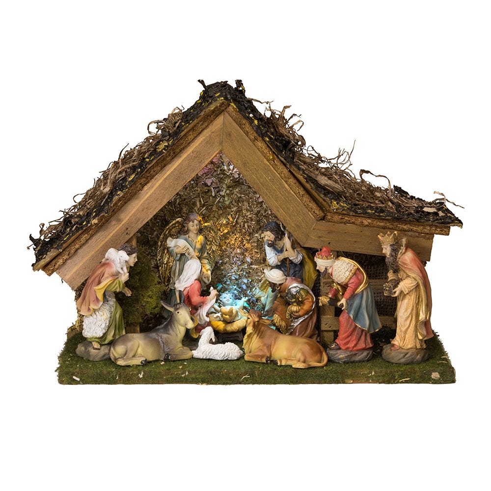 Kurt S. Adler Musical LED Lighted Nativity Set With Stable, 11-Piece Set
