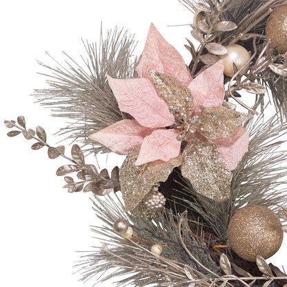 Kurt S. Adler 20“ Un-Lit Pink and Gold Poinsettia Wreath
