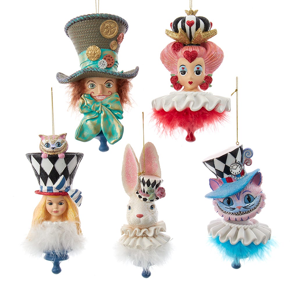 Kurt S. Adler 6“ Holly Hats™ Alice In Wonderland Hat Ornament Set, 5 Piece Set