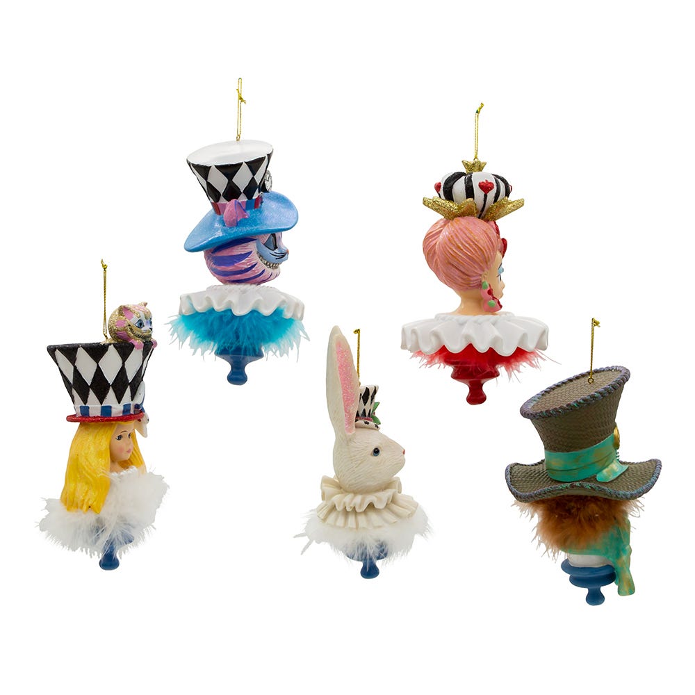 Kurt S. Adler 6“ Holly Hats™ Alice In Wonderland Hat Ornament Set, 5 Piece Set