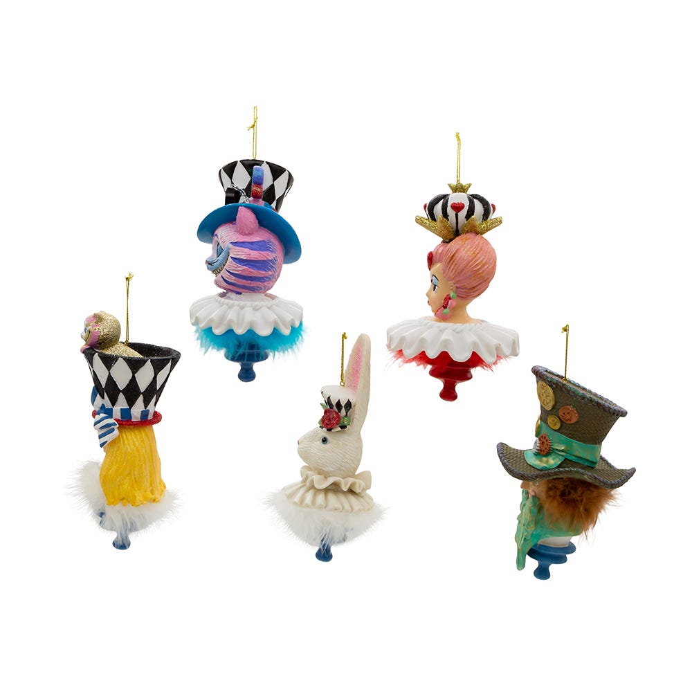 Kurt S. Adler 6“ Holly Hats™ Alice In Wonderland Hat Ornament Set, 5 Piece Set