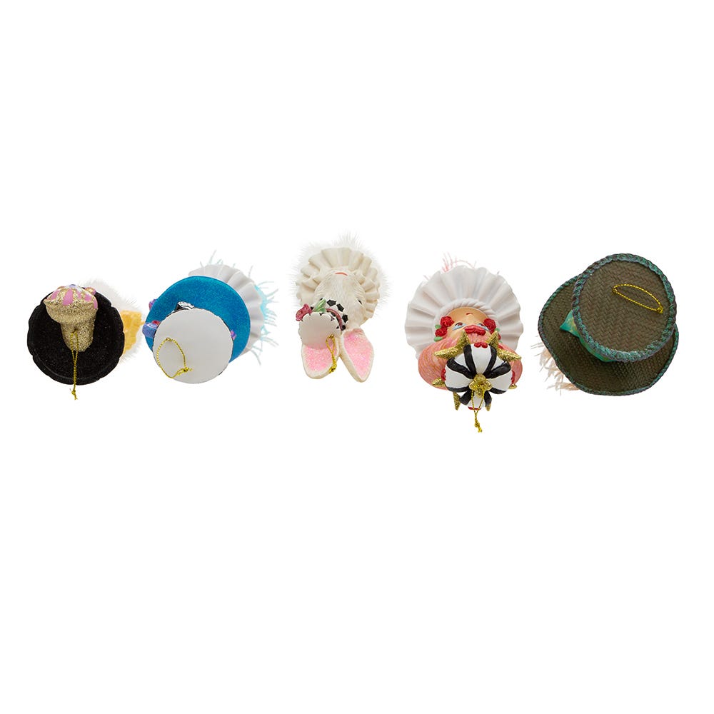 Kurt S. Adler 6“ Holly Hats™ Alice In Wonderland Hat Ornament Set, 5 Piece Set