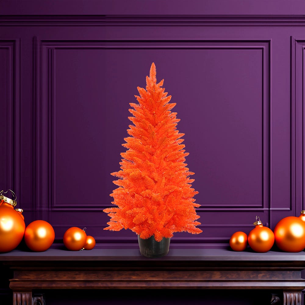 Kurt S. Adler 3' Battery Operated Pre-Lit Halloween Orange Potted Tree With Orange LED Lights