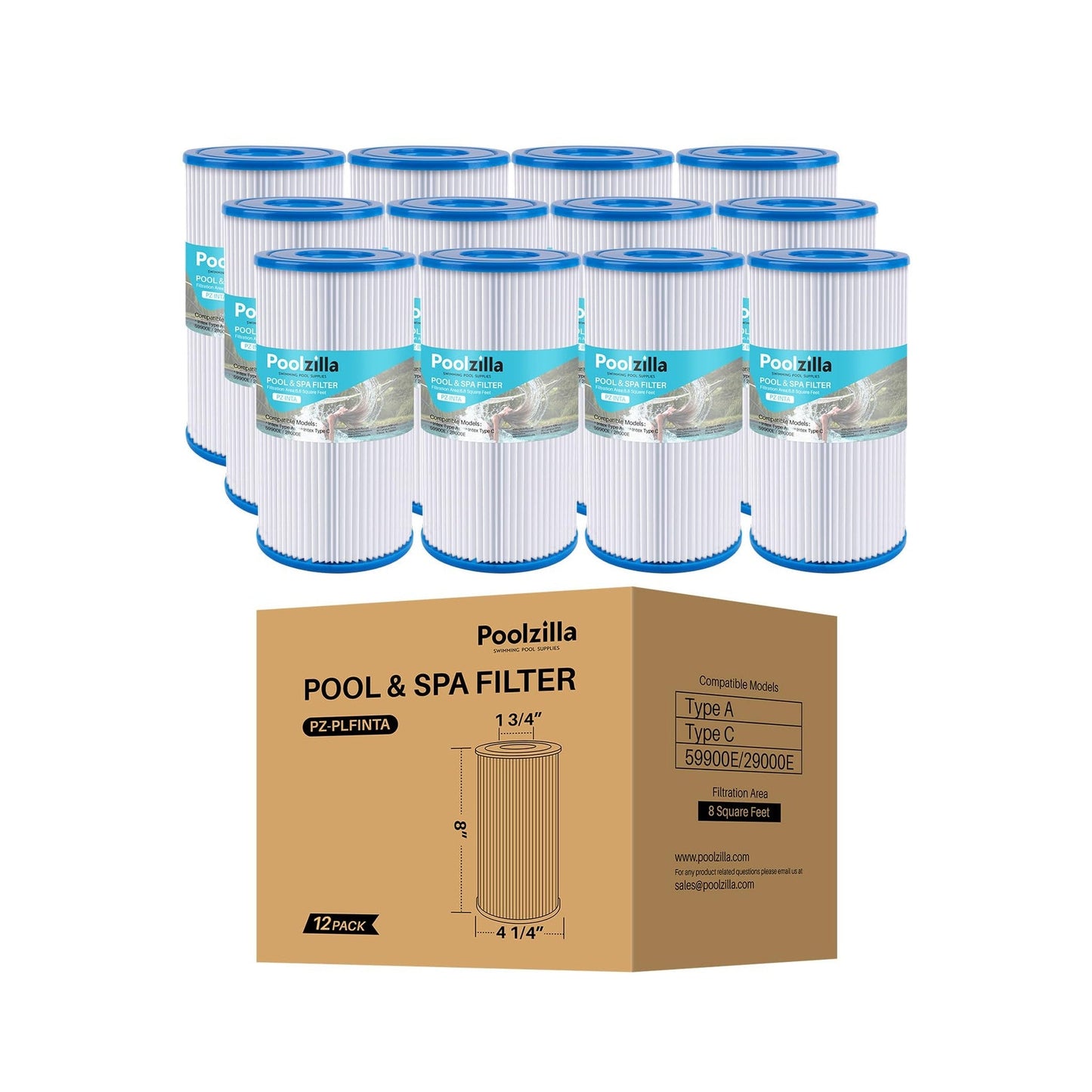 Poolzilla Replacement Pool Filter for Type A or C, Intex 29000E/59900E, Easy Set Pool Filters, Summer Escapes or Summer Waves