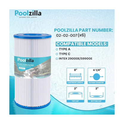 Poolzilla Replacement Pool Filter for Type A or C, Intex 29000E/59900E, Easy Set Pool Filters, Summer Escapes or Summer Waves