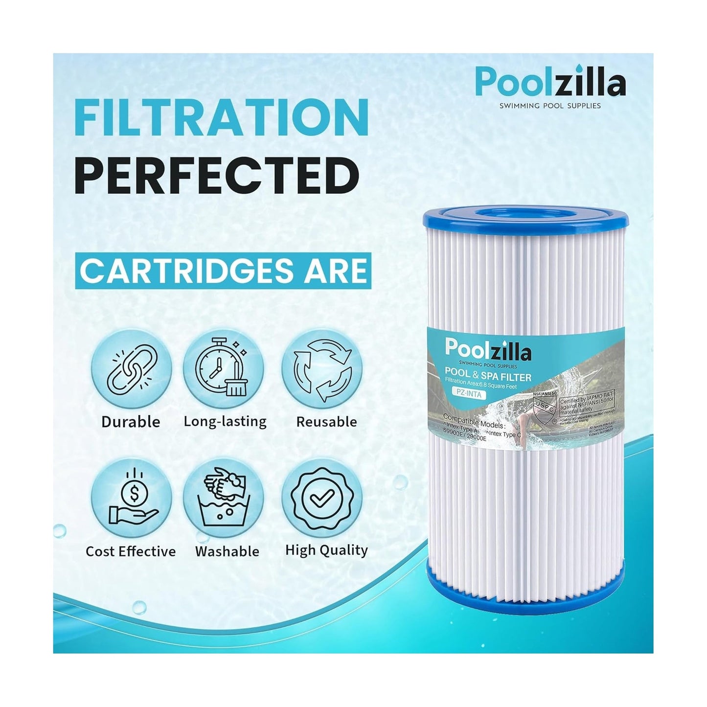 Poolzilla Replacement Pool Filter for Type A or C, Intex 29000E/59900E, Easy Set Pool Filters, Summer Escapes or Summer Waves