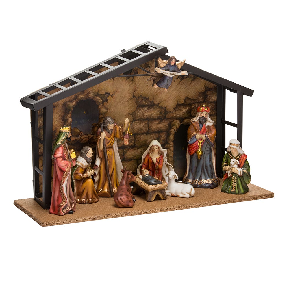 Kurt S. Adler Porcelain Nativity Set With Stable, 10-Piece Set