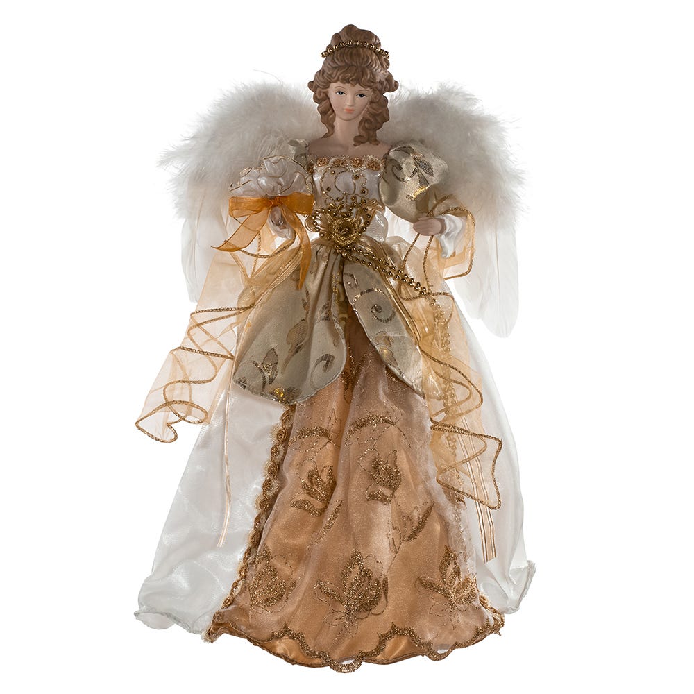 Kurt S. Adler 17“ Un-Lit Ivory and Gold Angel Treetop