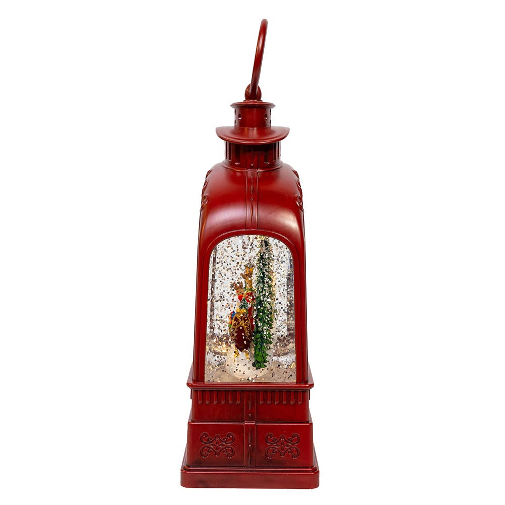 Kurt S. Adler 8.5“ Battery Operated USB LED Lighted Santa On Sleigh Lantern With Spinning Glitter Water