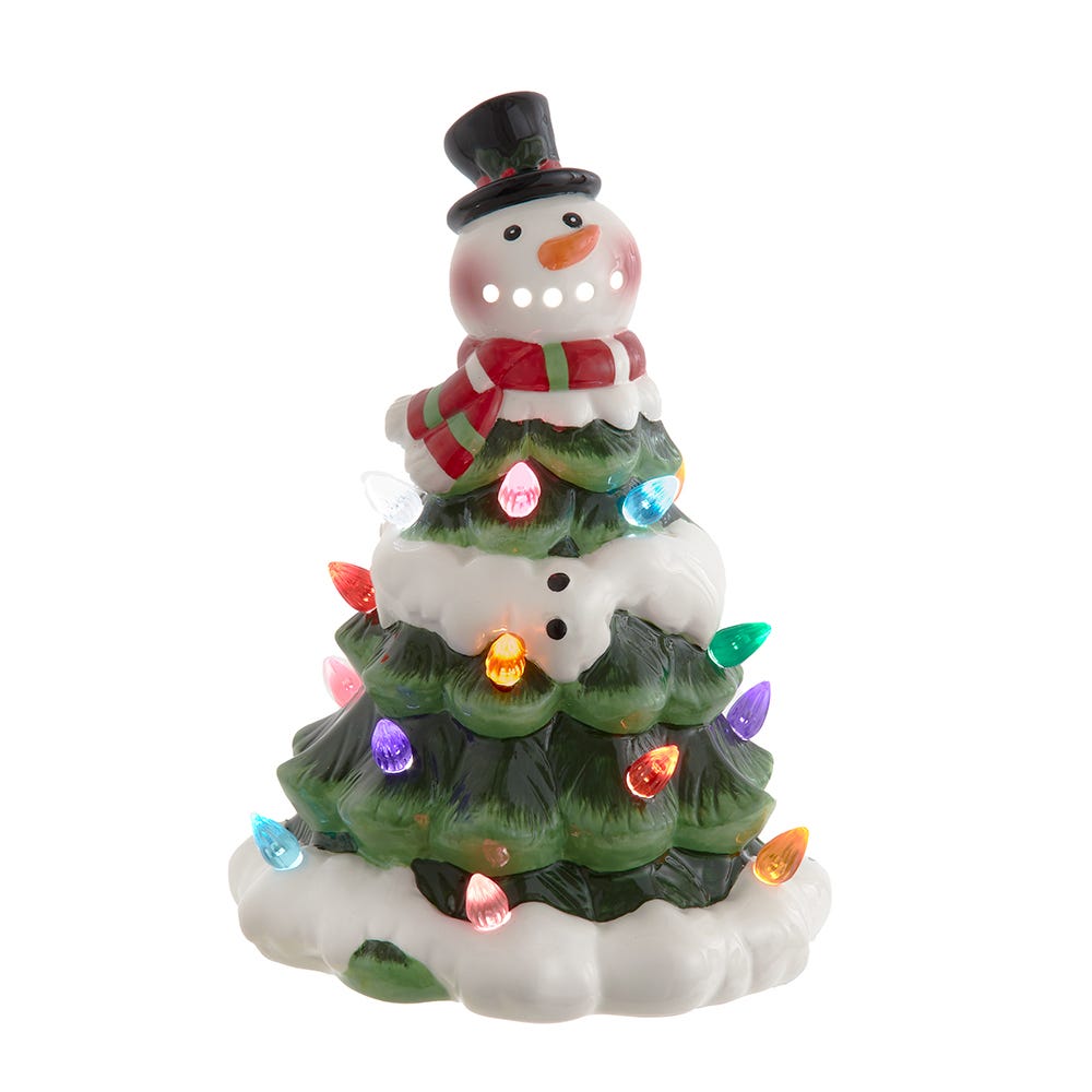 Kurt S. Adler 9“ Battery Operated Ceramic Light-Up Snowman Tree