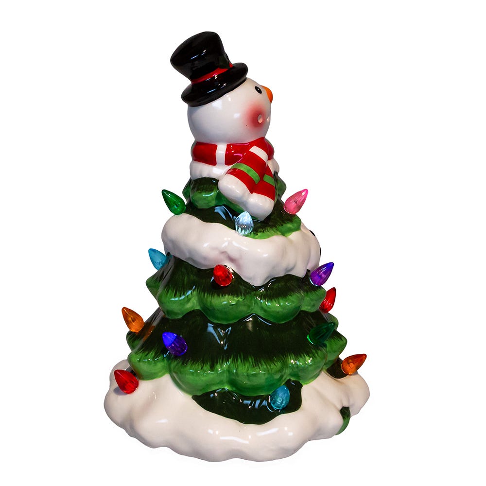 Kurt S. Adler 9“ Battery Operated Ceramic Light-Up Snowman Tree