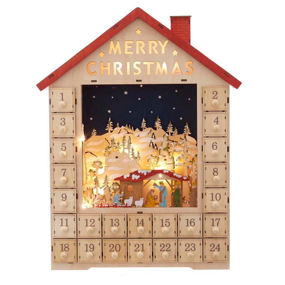 Kurt S. Adler Battery-Operated LED Advent Calendar House With Nativity