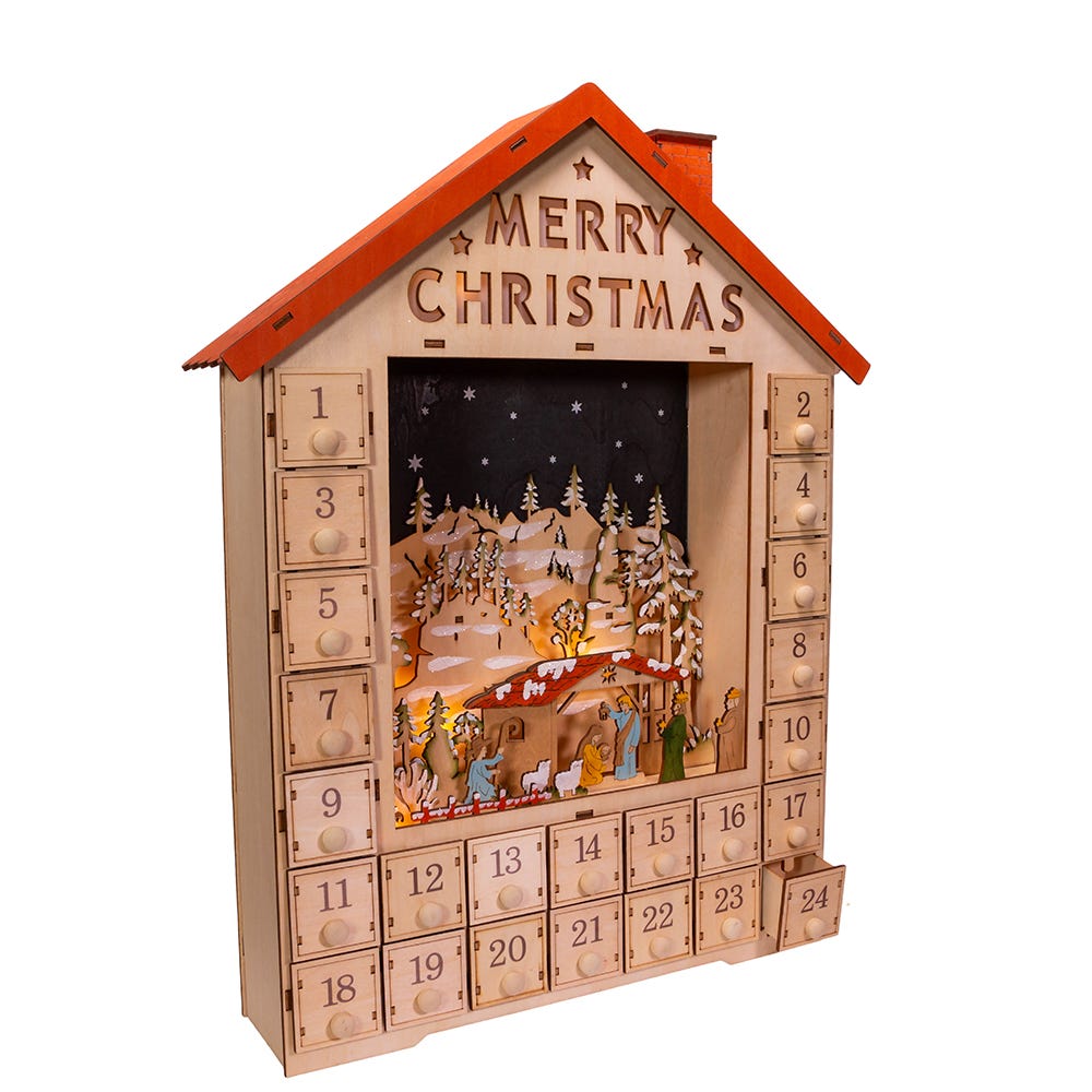 Kurt S. Adler Battery-Operated LED Advent Calendar House With Nativity