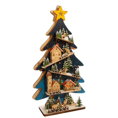 Kurt S. Adler Battery-Operated Light-Up LED Wooden Christmas Tree With Village Scene
