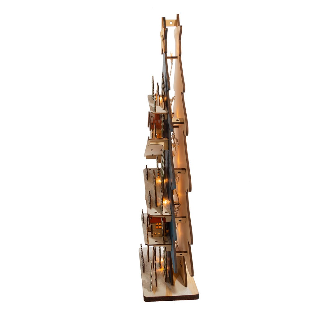 Kurt S. Adler Battery-Operated Light-Up LED Wooden Christmas Tree With Village Scene