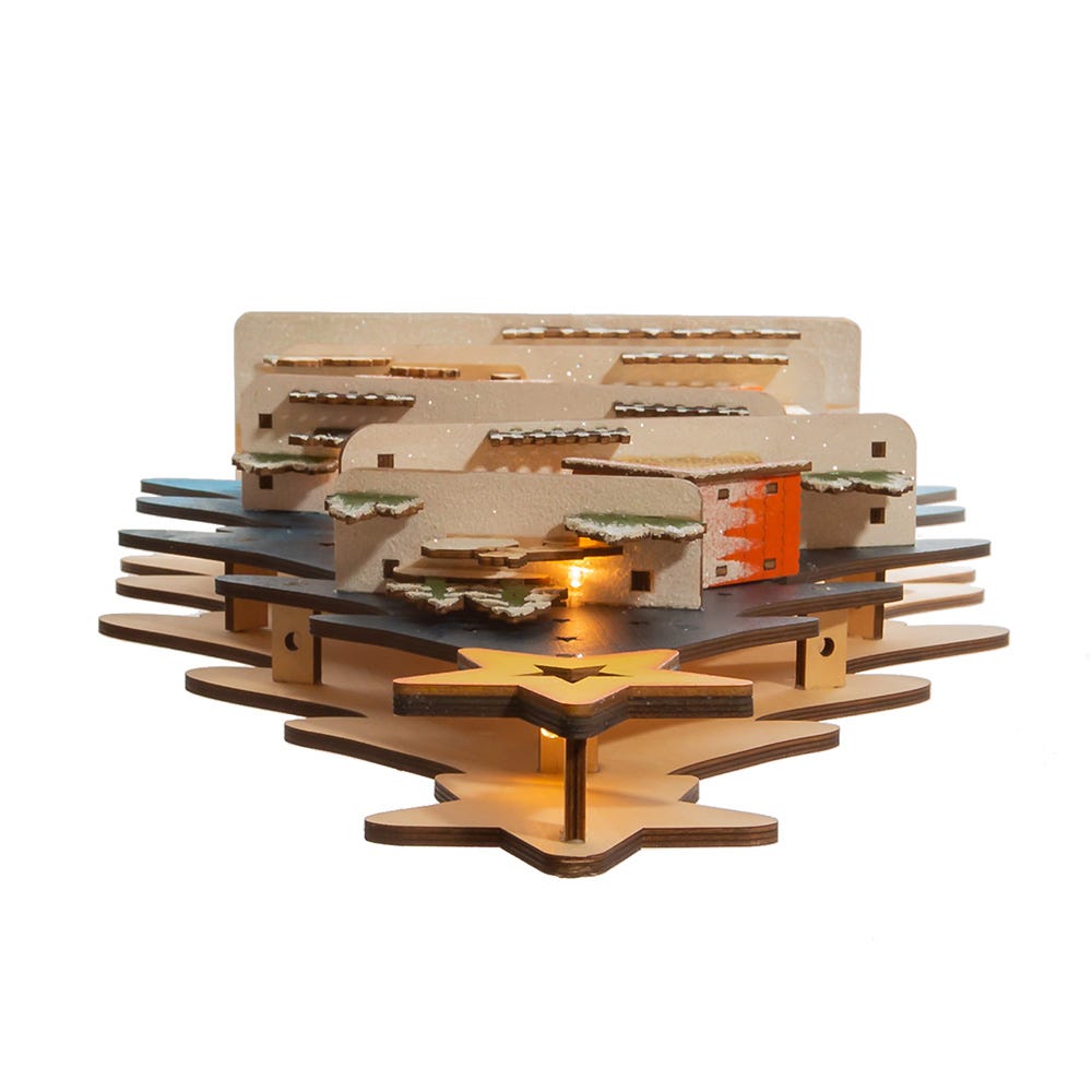 Kurt S. Adler Battery-Operated Light-Up LED Wooden Christmas Tree With Village Scene