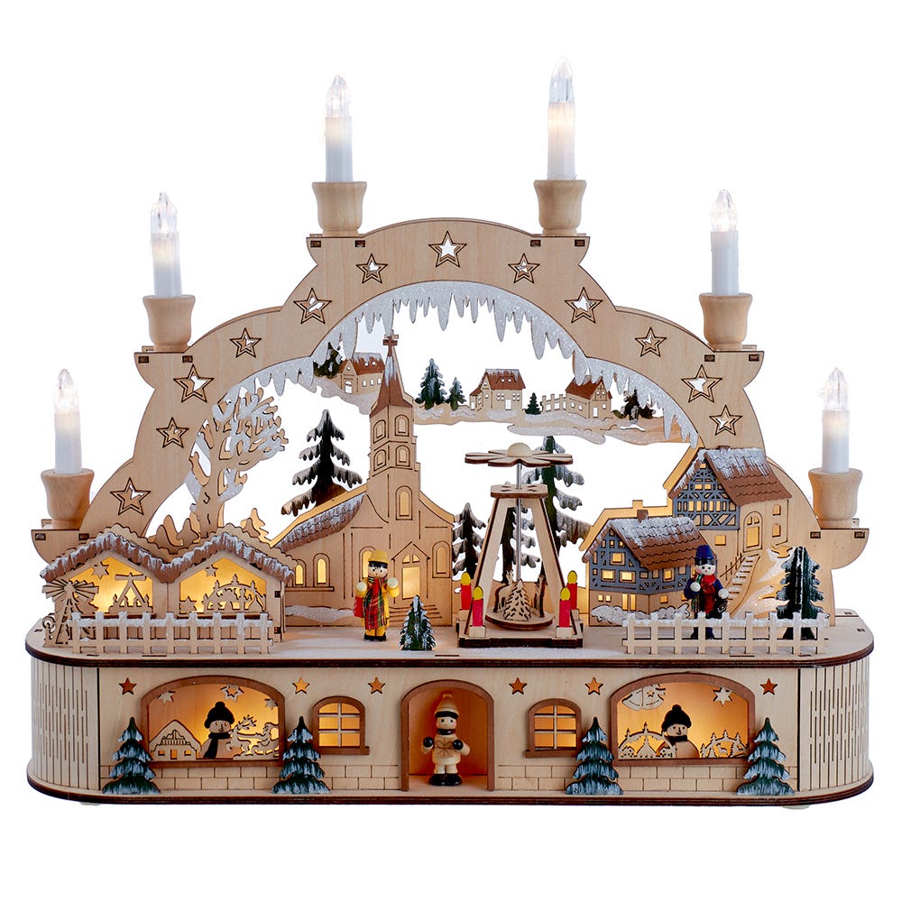 Kurt S. Adler 10.25“ Wooden LED Light-Up Musical/Motion Santa Christmas Village