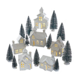 Kurt S. Adler Battery Operated Porcelain Lighted Houses, Trees & Candles, 24-Piece Set