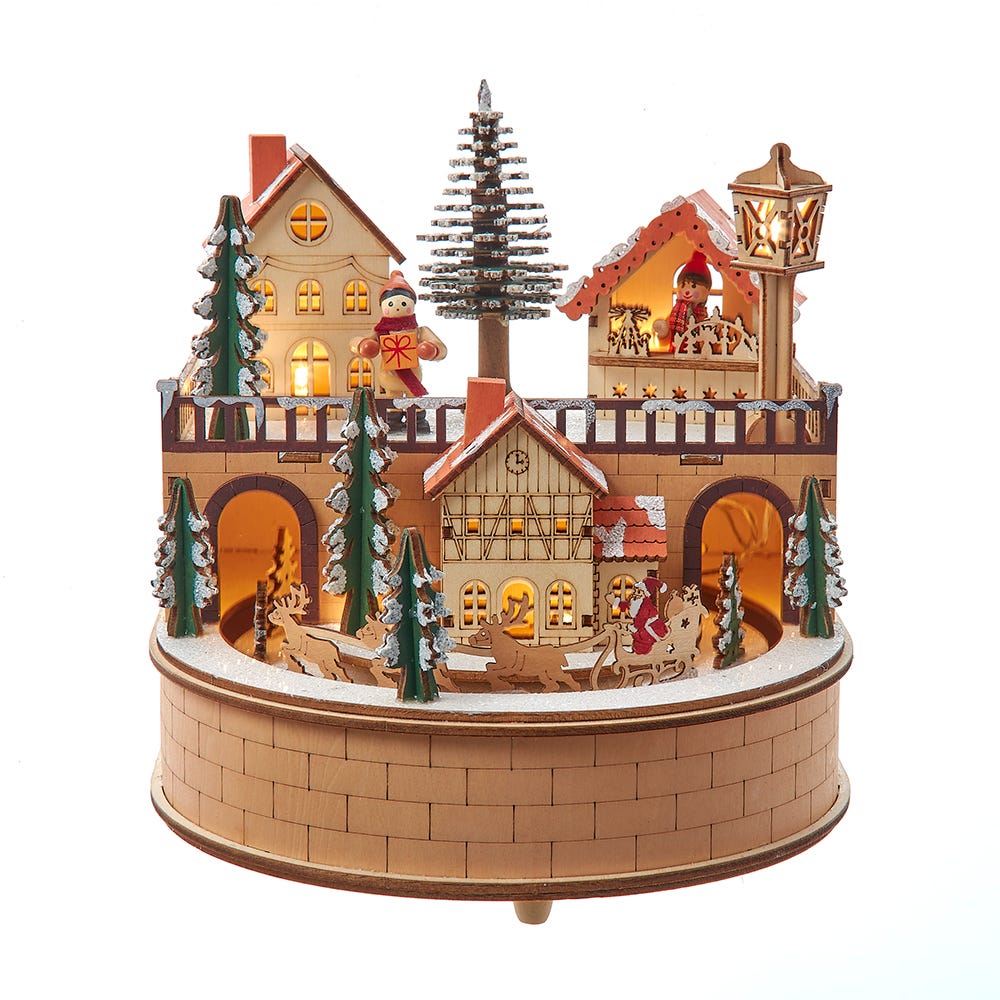 Kurt S. Adler 7.87“ Wooden LED Light-Up Santa Musical Christmas Village