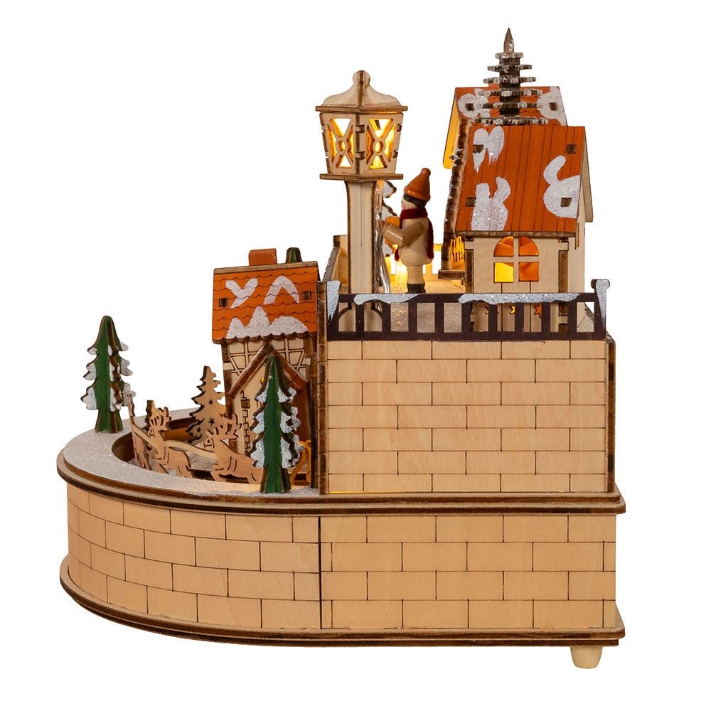 Kurt S. Adler 7.87“ Wooden LED Light-Up Santa Musical Christmas Village