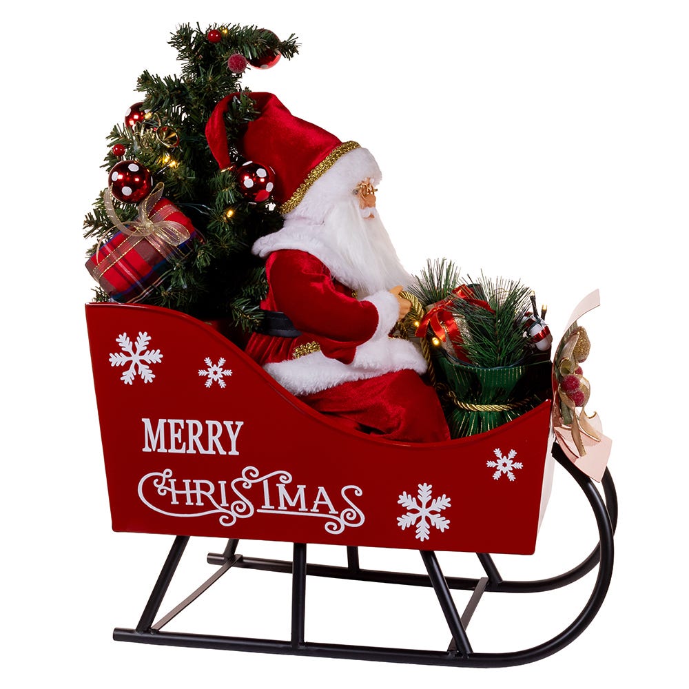 Kurt S. Adler 24“ Battery Operated Musical LED Santa In Metal Sleigh Table Piece