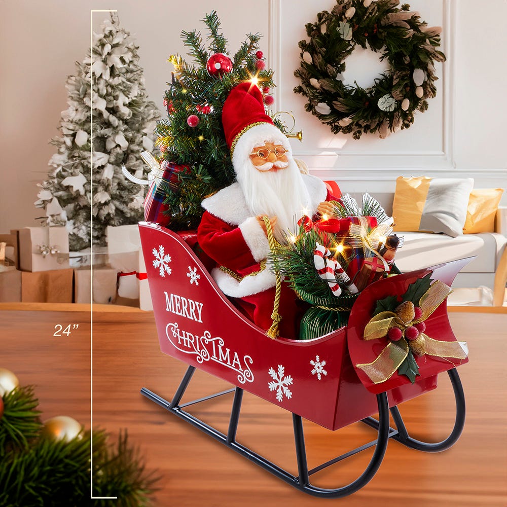 Kurt S. Adler 24“ Battery Operated Musical LED Santa In Metal Sleigh Table Piece