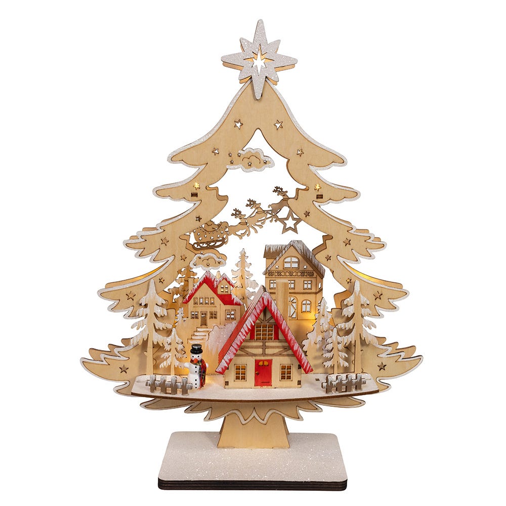Kurt S. Adler 13“ Battery Operated 10-Light Tree With Village Scene