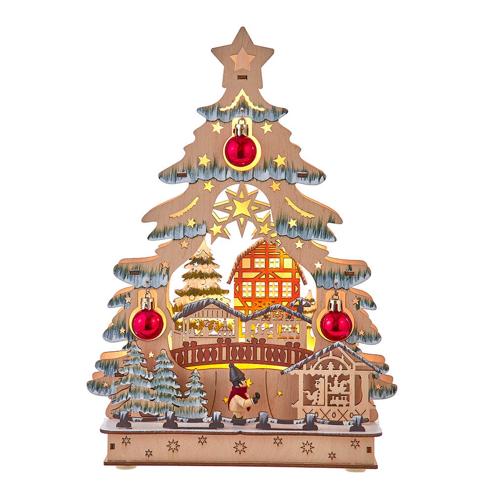 Kurt S. Adler 8.3“ Battery Operated LED Lighted Tree With Village Scene Table Piece
