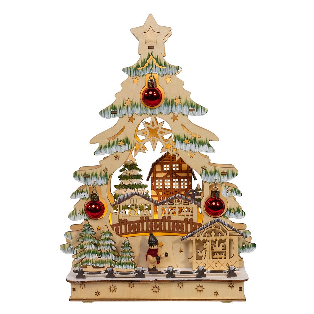Kurt S. Adler 8.3“ Battery Operated LED Lighted Tree With Village Scene Table Piece