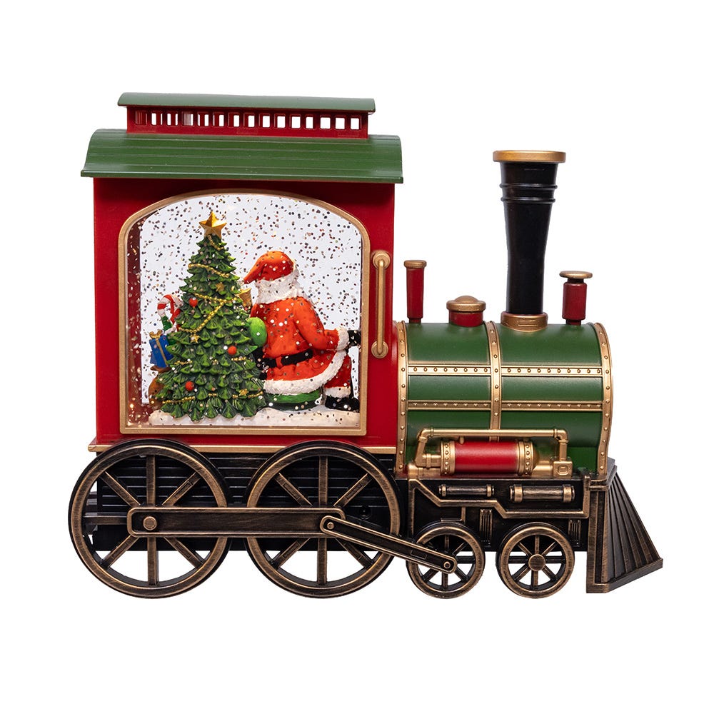 Kurt S. Adler 7.625“ Battery Operated LED Lighted Santa Train With Spinning Glitter Water