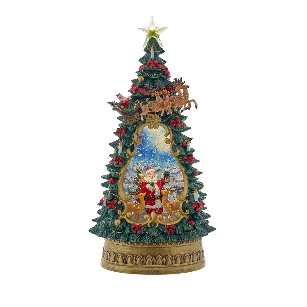 Kurt S. Adler 13.5“ Battery Operated USB LED Lighted Santa & Deer Treetop With Spinning Glitter Water