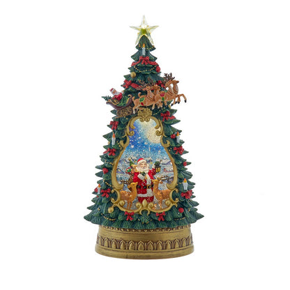 Kurt S. Adler 13.5“ Battery Operated USB LED Lighted Santa & Deer Treetop With Spinning Glitter Water