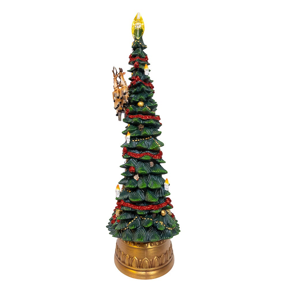 Kurt S. Adler 13.5“ Battery Operated USB LED Lighted Santa & Deer Treetop With Spinning Glitter Water