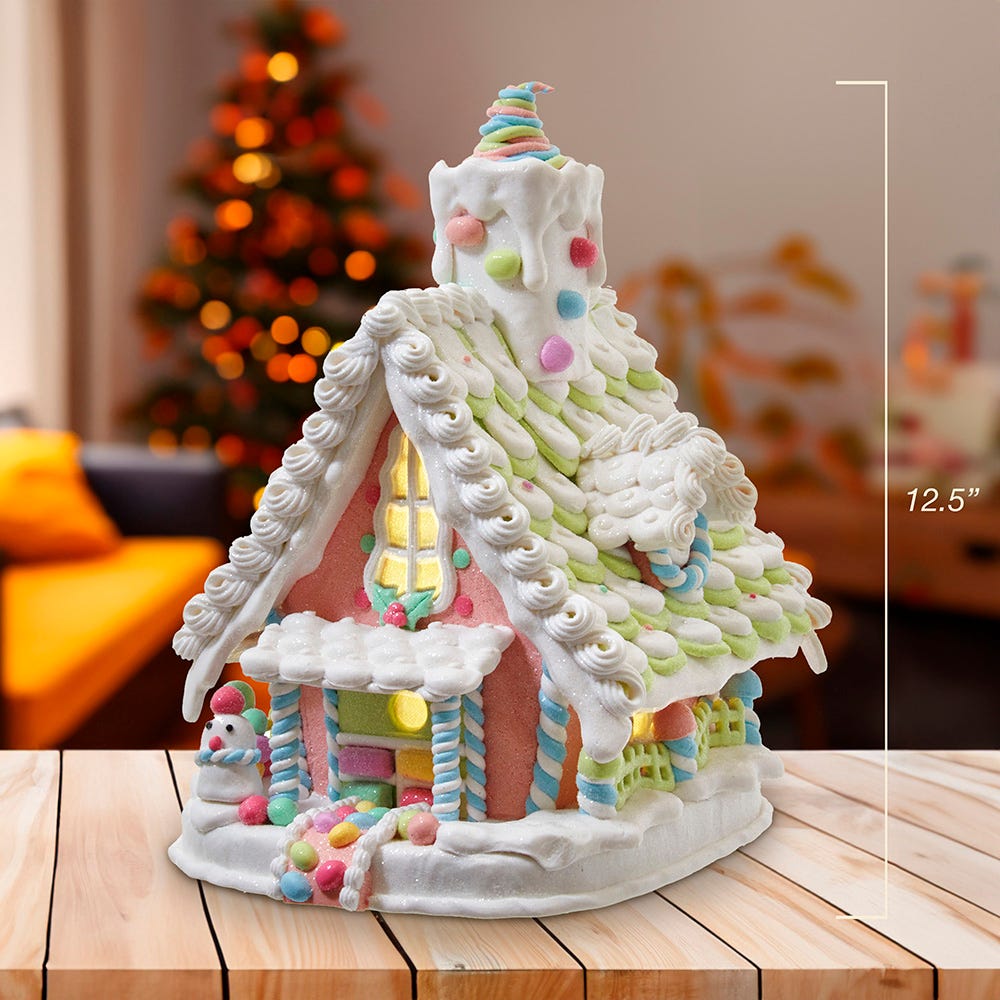 Kurt S. Adler Battery-Operated LED Light Up Pastel Gingerbread House