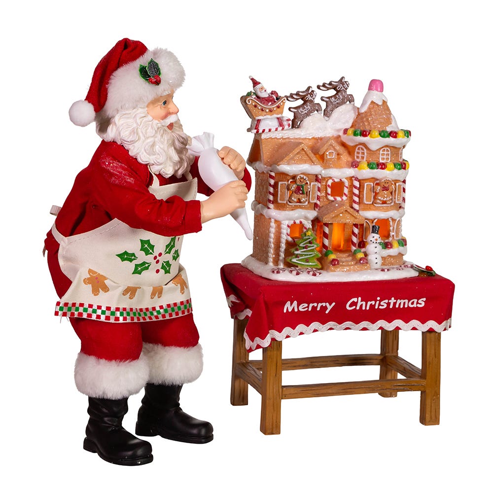 Kurt S. Adler 10.5“ Fabriché™ Battery-Operated Santa With Gingerbread Houses, 2-Piece Set