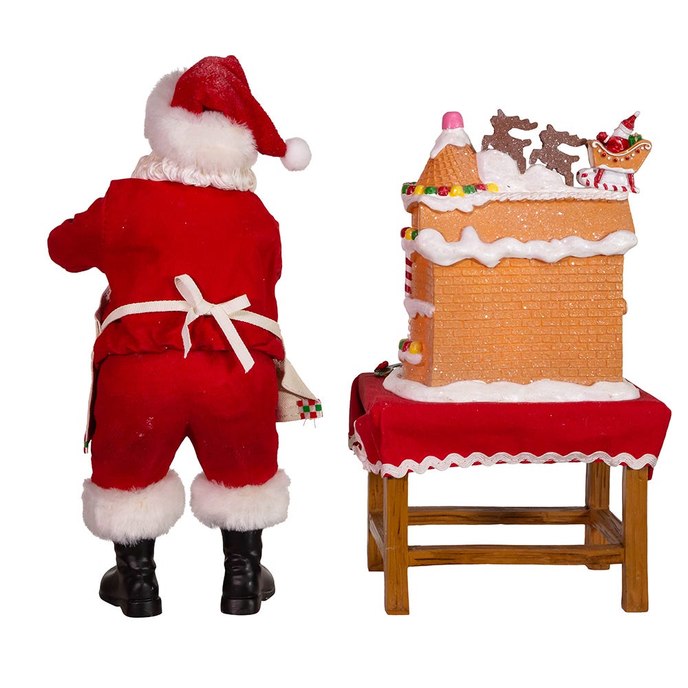 Kurt S. Adler 10.5“ Fabriché™ Battery-Operated Santa With Gingerbread Houses, 2-Piece Set